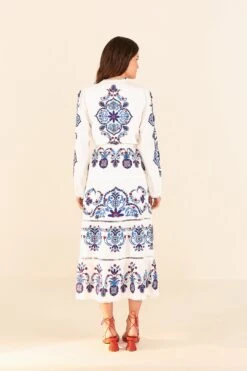 Farm Rio Off-White Navy Embroidered Midi Dress -Colorful Wear Store 298412 04