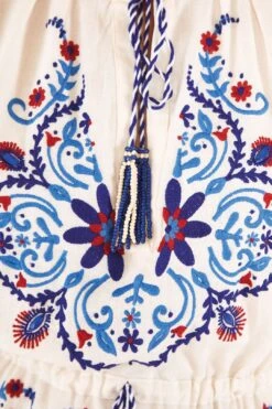 Farm Rio Off-White Navy Embroidered Midi Dress -Colorful Wear Store 298412 05