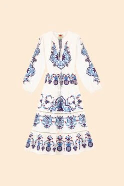 Farm Rio Off-White Navy Embroidered Midi Dress -Colorful Wear Store 298412 06