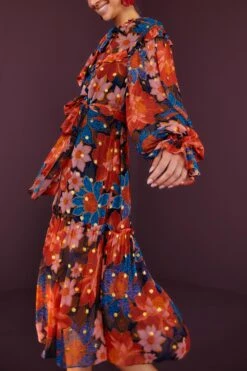 Farm Rio Navy Garden Lenzing™ Ecovero™ Viscose Midi Dress -Colorful Wear Store 301806 02