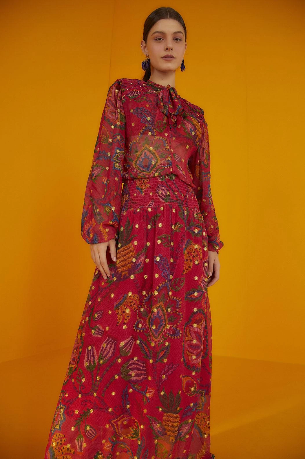 Farm Rio Red Sunset Tapestry Embroidered Maxi Dress 1 Farm Rio Red Sunset Tapestry Embroidered Maxi Dress