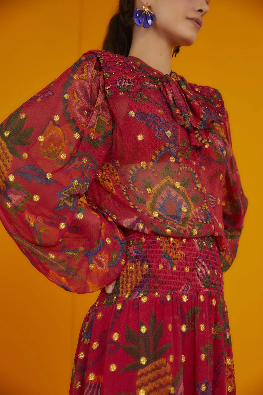 Farm Rio Red Sunset Tapestry Embroidered Maxi Dress 4 Farm Rio Red Sunset Tapestry Embroidered Maxi Dress - Image 4