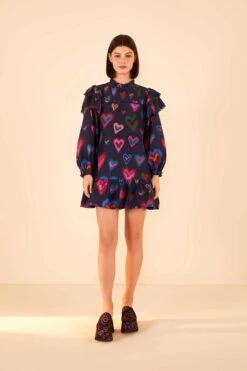 Farm Rio Navy Ikat Dyed Hearts Mini Dress 6 Farm Rio Navy Ikat Dyed Hearts Mini Dress -Colorful Wear Store 301817 02 1