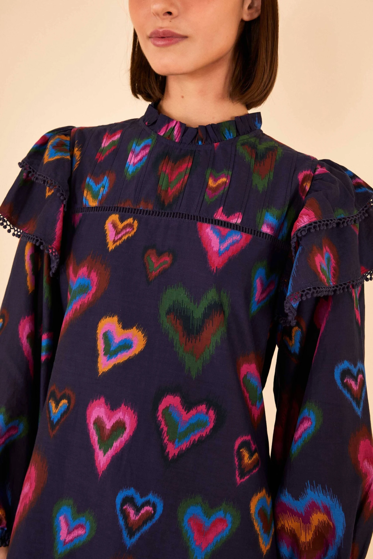 Farm Rio Navy Ikat Dyed Hearts Mini Dress 4 Farm Rio Navy Ikat Dyed Hearts Mini Dress - Image 4