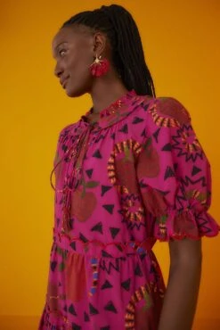 Farm Rio Pink Snake Fruit Organic Cotton Midi Dress 6 Farm Rio Pink Snake Fruit Organic Cotton Midi Dress -Colorful Wear Store 301829 02 1