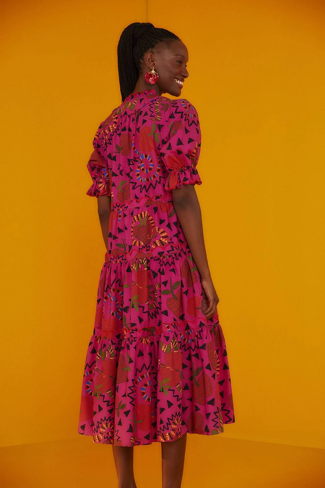 Farm Rio Pink Snake Fruit Organic Cotton Midi Dress 2 Farm Rio Pink Snake Fruit Organic Cotton Midi Dress - Image 2