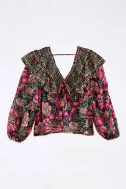 Black Flowers Garden Blouse -Colorful Wear Store 301870 04
