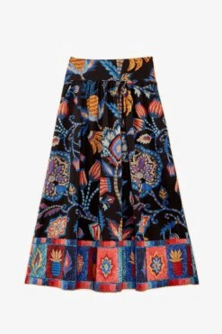 Farm Rio Black Sunset Tapestry Organic Cotton Midi Skirt -Colorful Wear Store 301874 04
