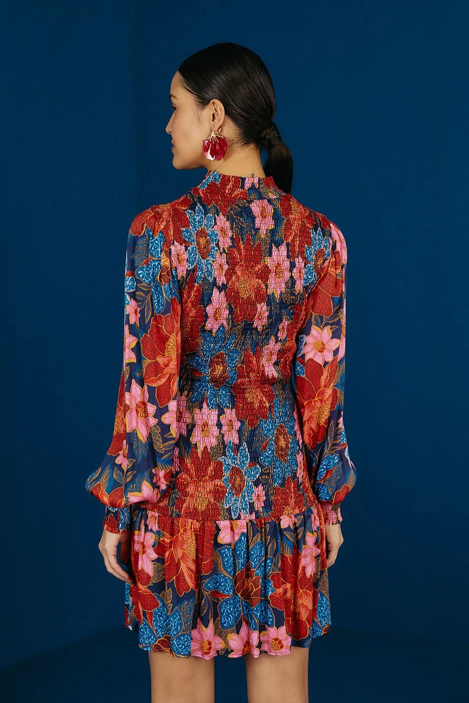 Farm Rio Navy Garden Smocked Mini Dress 2 Farm Rio Navy Garden Smocked Mini Dress - Image 2