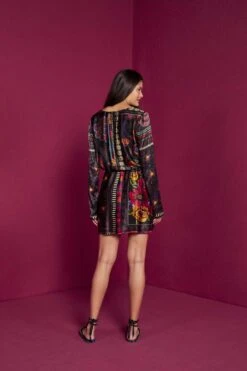 Farm Rio Black Mixed Scarves Mini Dress -Colorful Wear Store 301909 04