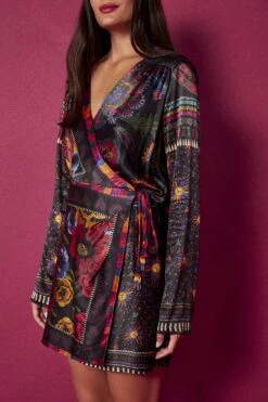 Farm Rio Black Mixed Scarves Mini Dress -Colorful Wear Store 301909 05
