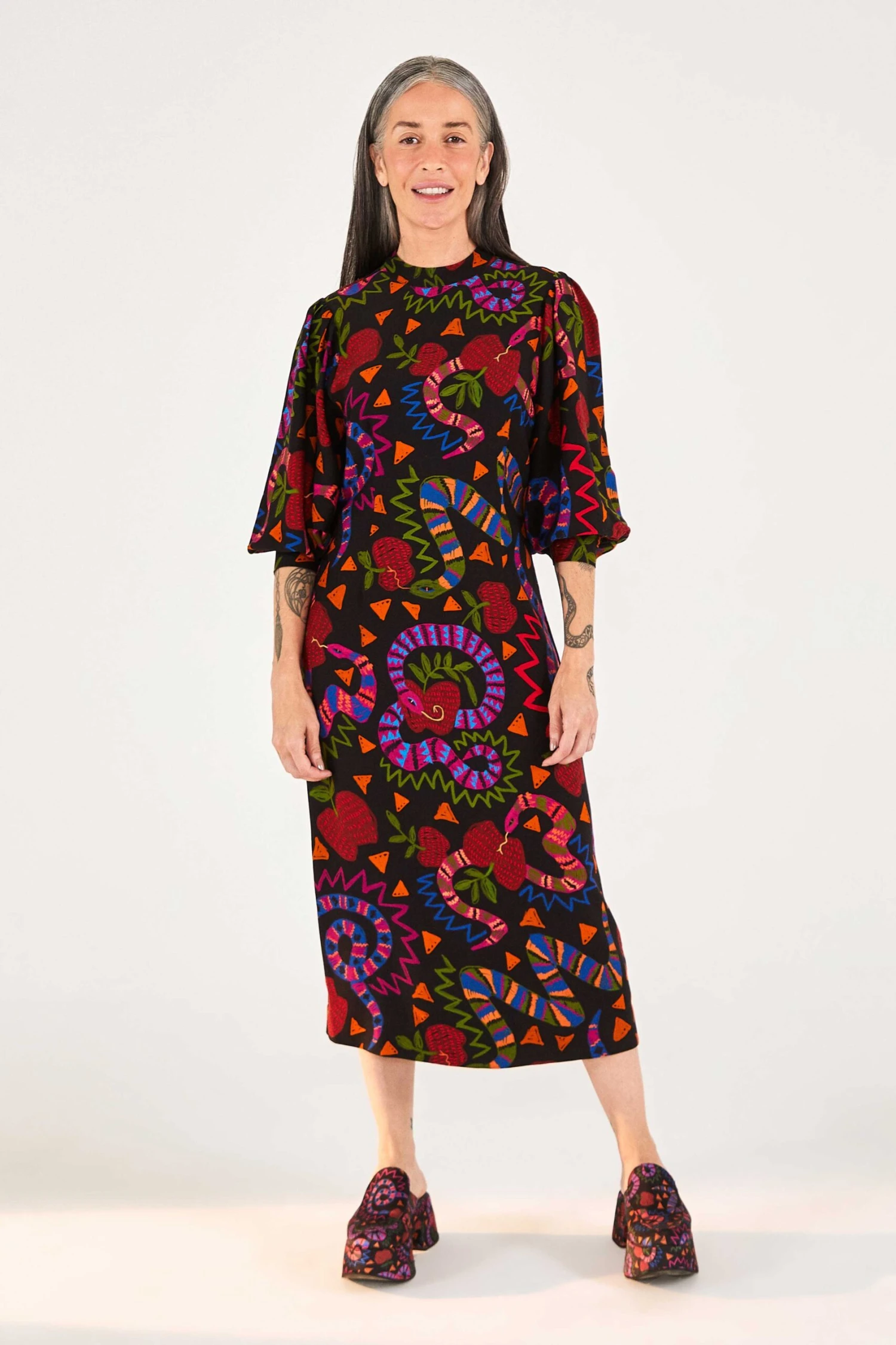 Farm Rio Black Jungle Fruits Midi Dress 4 Farm Rio Black Jungle Fruits Midi Dress - Image 4
