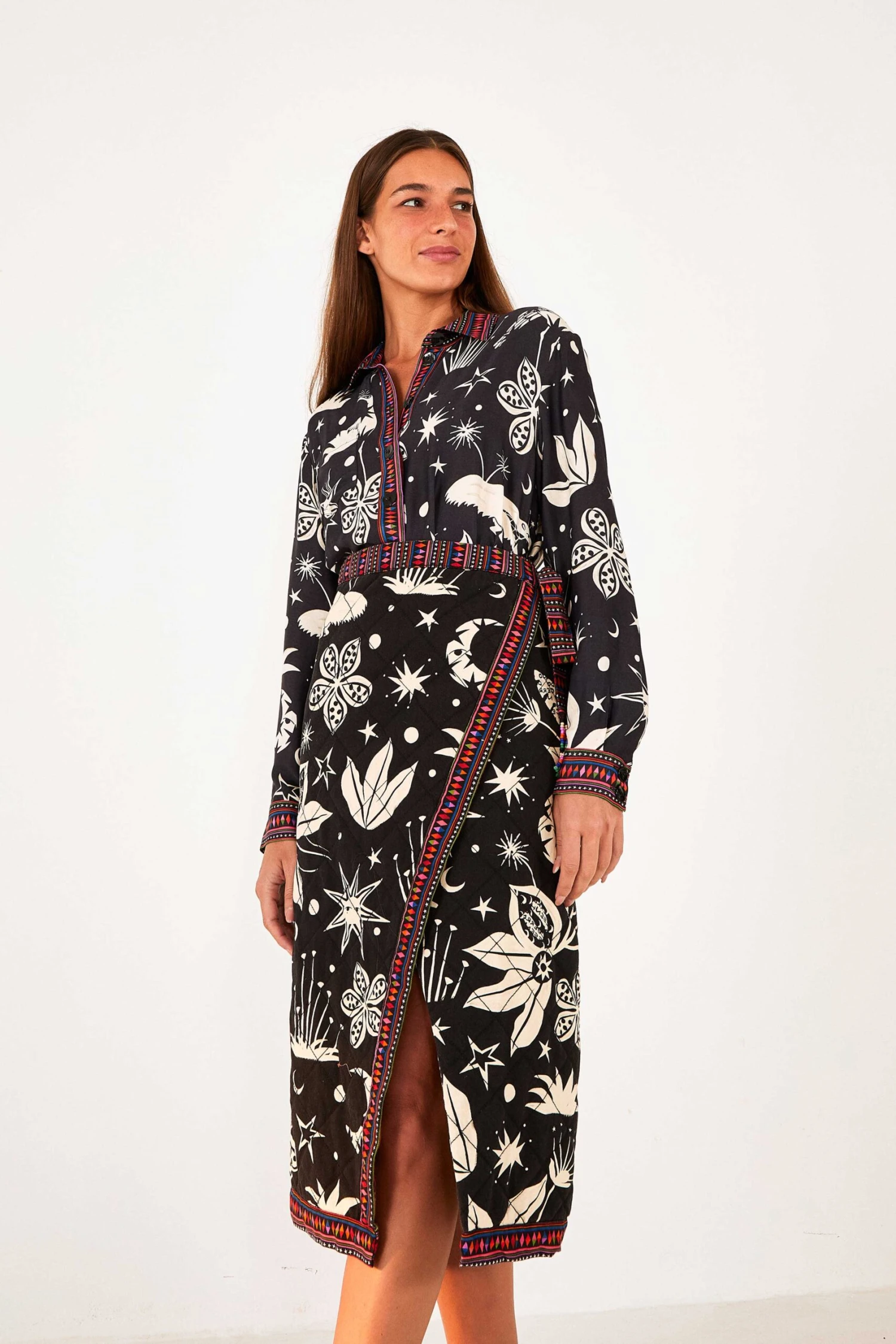 Farm Rio Black & White Cerrado Sky Wrap Skirt 1 Farm Rio Black & White Cerrado Sky Wrap Skirt