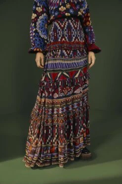 Farm Rio Blue Ainika Tapestry Maxi Skirt -Colorful Wear Store 301951 02