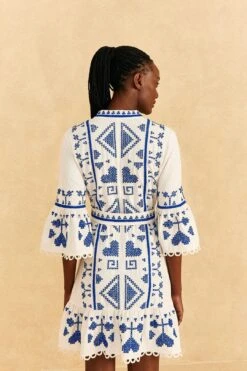 Farm Rio Blue And White Cross Stitch Mini Dress 9 Farm Rio Blue And White Cross Stitch Mini Dress -Colorful Wear Store 302324 04