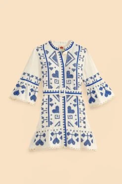 Farm Rio Blue And White Cross Stitch Mini Dress 11 Farm Rio Blue And White Cross Stitch Mini Dress -Colorful Wear Store 302324 06