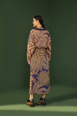 Farm Rio Navy Yawanawa Vanahu Lenzing™ Ecovero™ Viscose Midi Skirt -Colorful Wear Store 302327 03