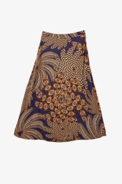 Farm Rio Navy Yawanawa Vanahu Lenzing™ Ecovero™ Viscose Midi Skirt -Colorful Wear Store 302327 04