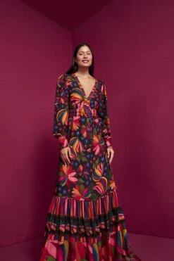 Farm Rio Black Banana Sky Lenzing™ Ecovero™ ViscoseMaxi Dress