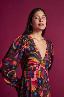 Farm Rio Black Banana Sky Lenzing™ Ecovero™ ViscoseMaxi Dress -Colorful Wear Store 302687 05