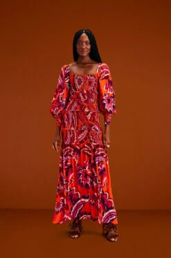 Farm Rio Orange Chevron Forest Maxi Dress -Colorful Wear Store 303765 01