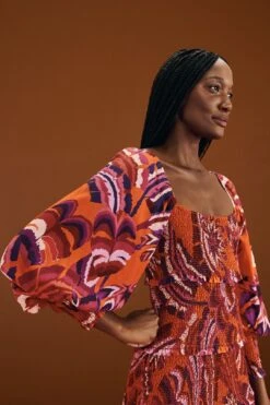 Farm Rio Orange Chevron Forest Maxi Dress -Colorful Wear Store 303765 03