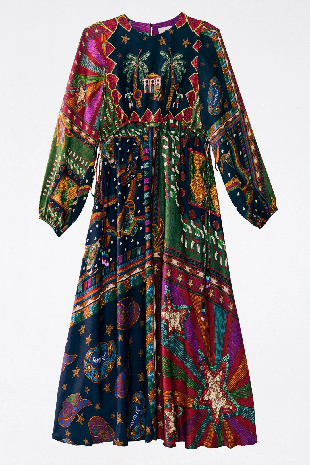 Farm Rio Shiny Mixed Scarves Cut Out Midi Dress 6 Farm Rio Shiny Mixed Scarves Cut Out Midi Dress - Image 6