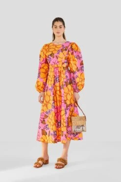 Farm Rio Flowers Garden Organic Cotton Midi Dress -Colorful Wear Store 303806 04