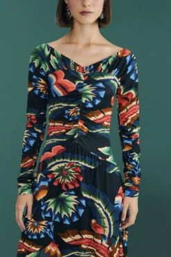 Farm Rio Black Chevron Forest Lenzing™ Ecovero™ Viscose Dress -Colorful Wear Store 303809 03