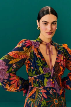 Farm Rio Navy Cool Macaw Midi Dress -Colorful Wear Store 303830 03