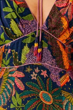 Farm Rio Navy Cool Macaw Midi Dress -Colorful Wear Store 303830 05