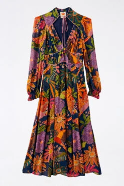 Farm Rio Navy Cool Macaw Midi Dress -Colorful Wear Store 303830 06