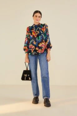 Farm Rio Black Chevron Forest Blouse -Colorful Wear Store 303898 02