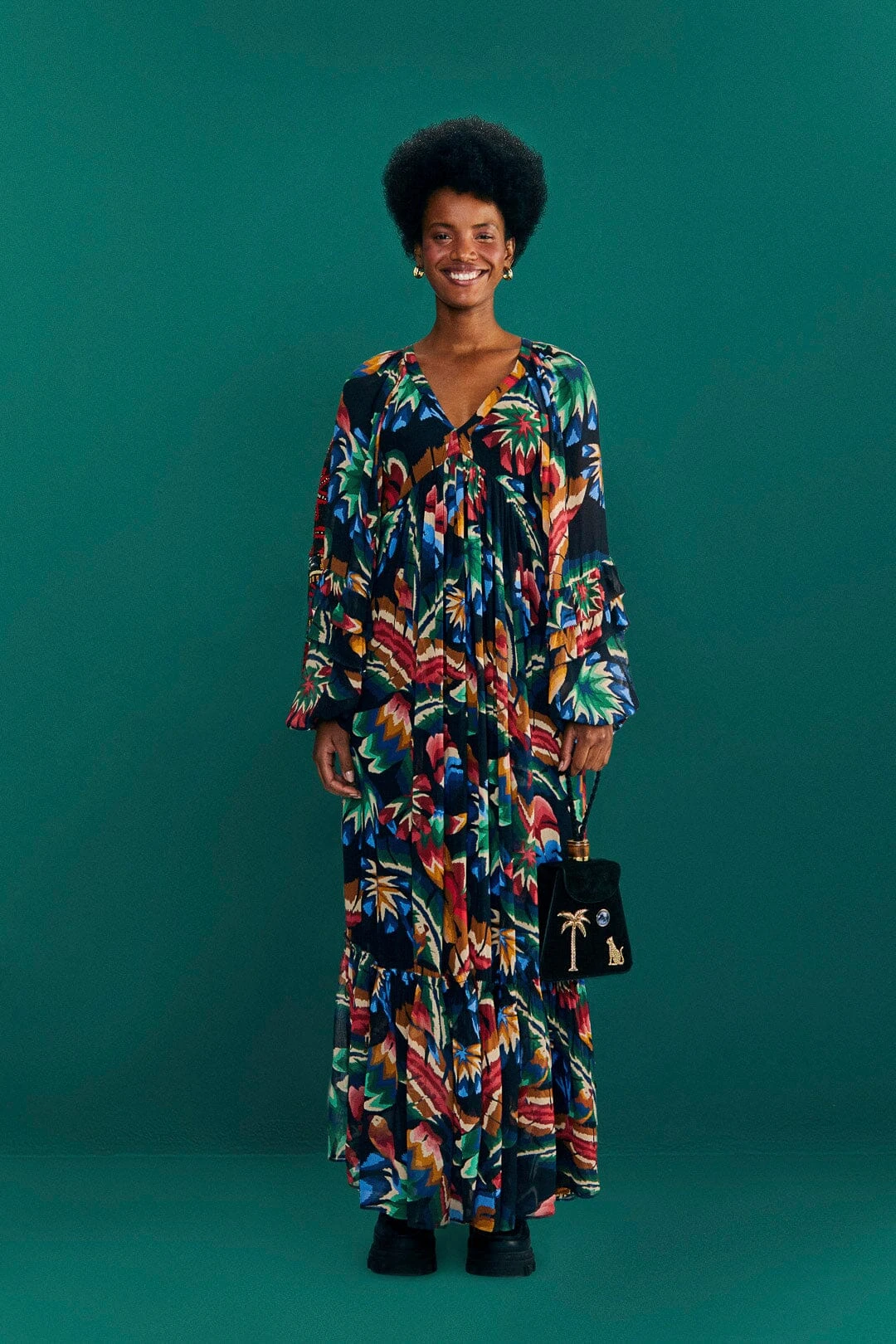 Farm Rio Black Chevron Forest Maxi Dress 2 Farm Rio Black Chevron Forest Maxi Dress - Image 2