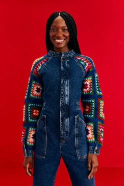 Farm Rio Crochet Squares Denim Jumpsuit 7 Farm Rio Crochet Squares Denim Jumpsuit -Colorful Wear Store 303961 02