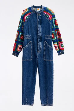 Farm Rio Crochet Squares Denim Jumpsuit 8 Farm Rio Crochet Squares Denim Jumpsuit -Colorful Wear Store 303961 05