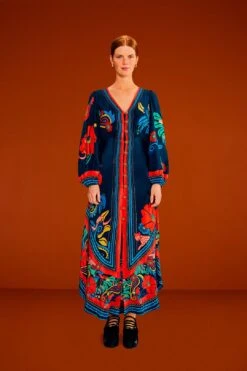 Farm Rio Blue Vintage Forest Midi Dress 9 Farm Rio Blue Vintage Forest Midi Dress -Colorful Wear Store 304135 02 2