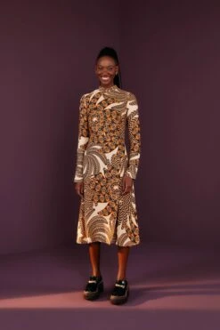 Farm Rio Sand Yawanawa Vanahu Lenzing™ Ecovero™ Viscose Midi Dress -Colorful Wear Store 304582 01