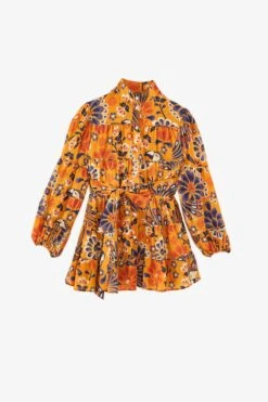 Farm Rio Yellow Pineapple Flowers Mini Dress -Colorful Wear Store 304585 05