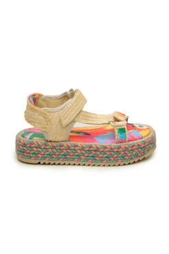 COLORFUL TOUCANS FLATFORM RAFFIA VELCRO SANDAL -Colorful Wear Store 304695 03