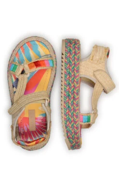 COLORFUL TOUCANS FLATFORM RAFFIA VELCRO SANDAL -Colorful Wear Store 304695 04