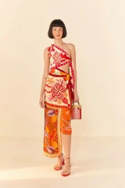 Farm Rio Forest Mixed Scarves Midi Dress