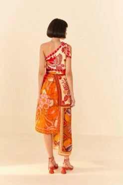 Farm Rio Forest Mixed Scarves Midi Dress -Colorful Wear Store 305267 03