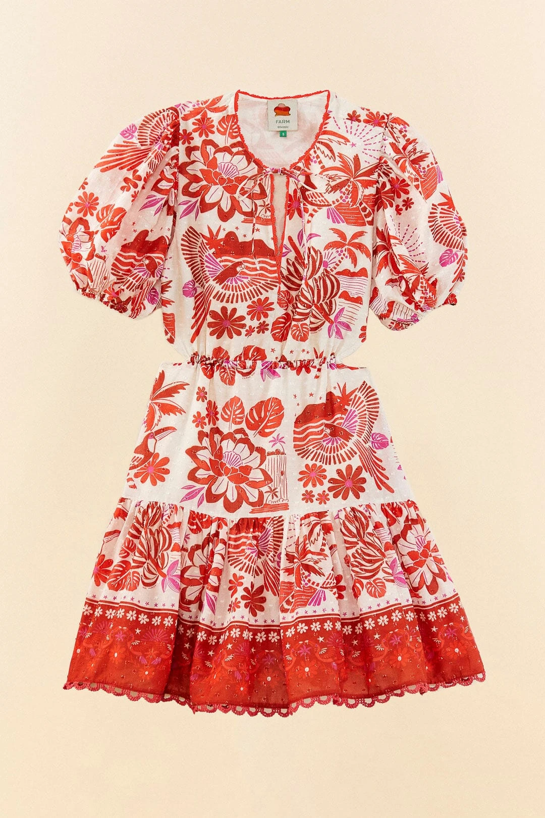 Farm Rio Off-White Rio Tiles Puff Sleeve Mini Dress 6 Farm Rio Off-White Rio Tiles Puff Sleeve Mini Dress - Image 6