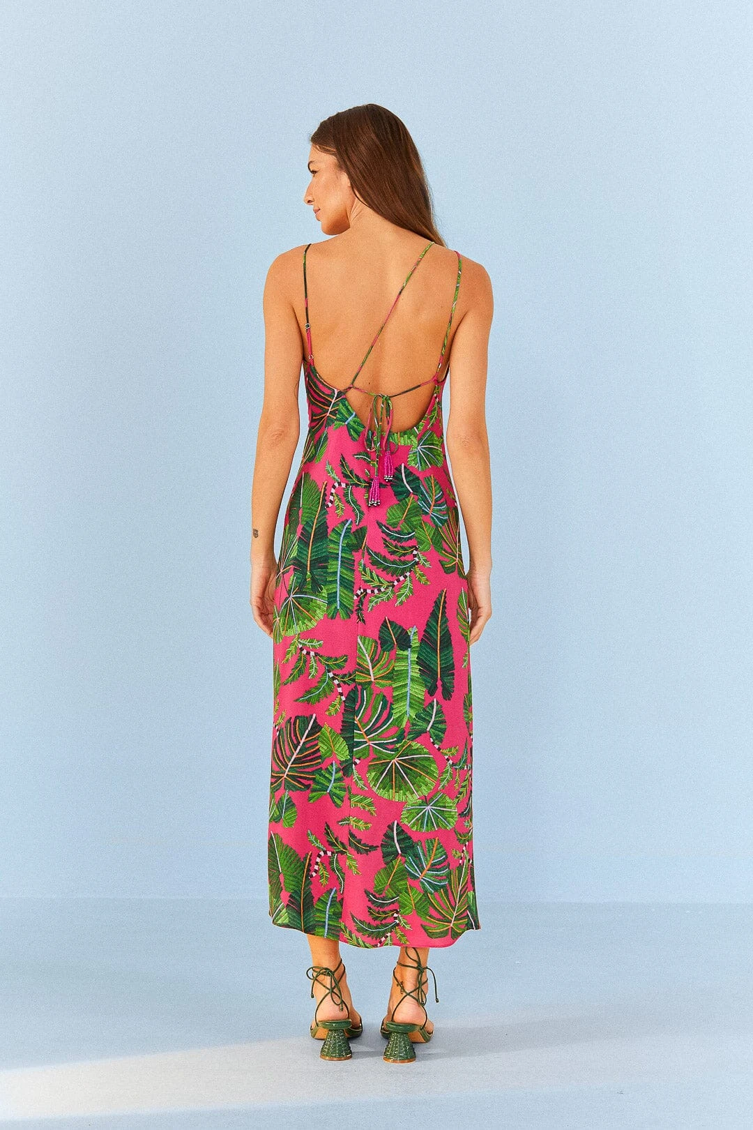Farm Rio Pink Leaves Midi Dress 3 Farm Rio Pink Leaves Midi Dress - Image 3