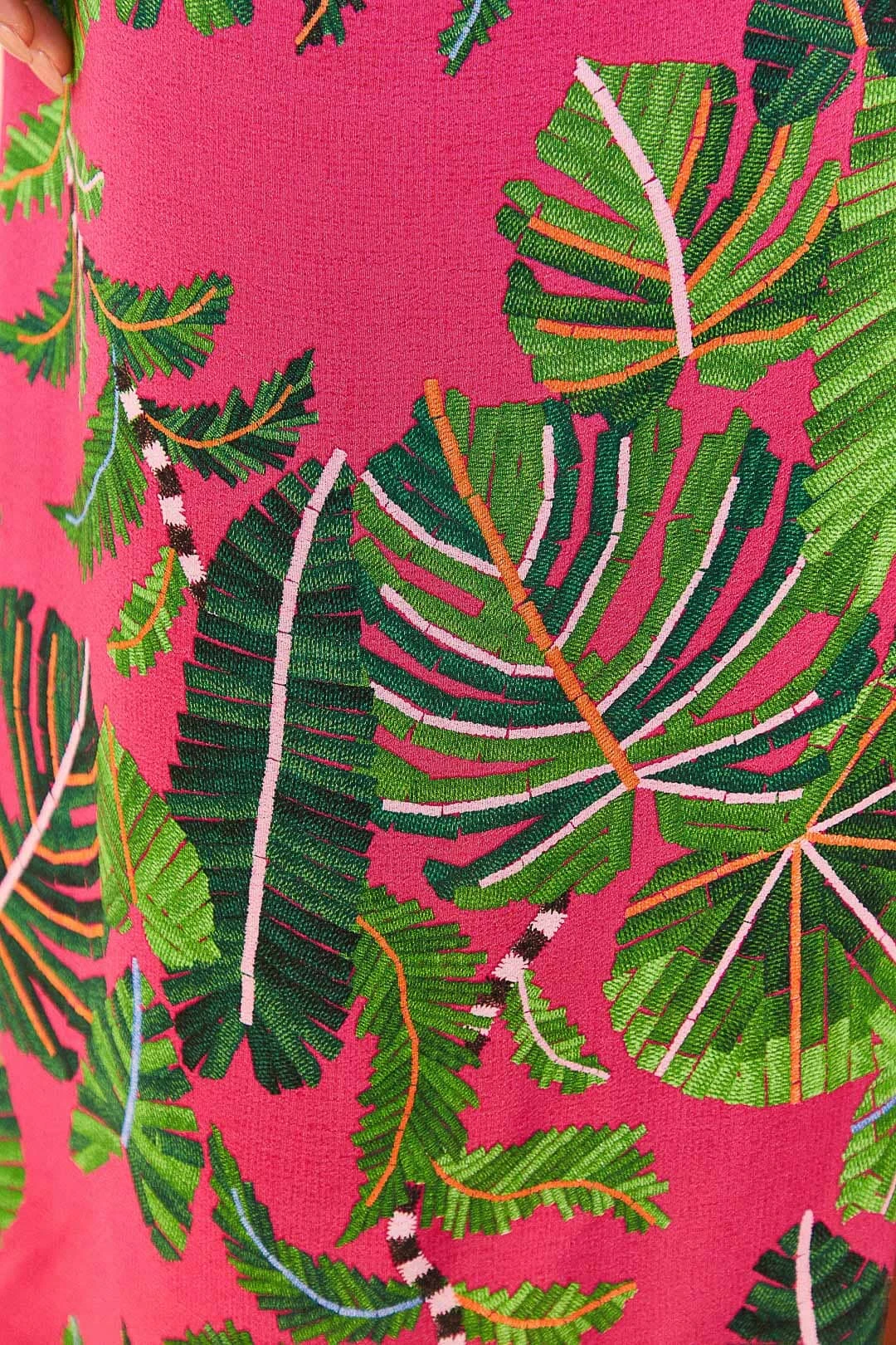 Farm Rio Pink Leaves Midi Dress 4 Farm Rio Pink Leaves Midi Dress - Image 4