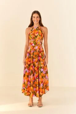 Farm Rio Lilac Mango Macaws Midi Dress -Colorful Wear Store 305347 04