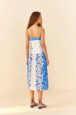 Farm Rio Blue Flower Stripes Midi Dress -Colorful Wear Store 305348 03