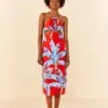 Farm Rio Red Sweet Jungle Cut Out Midi Dress