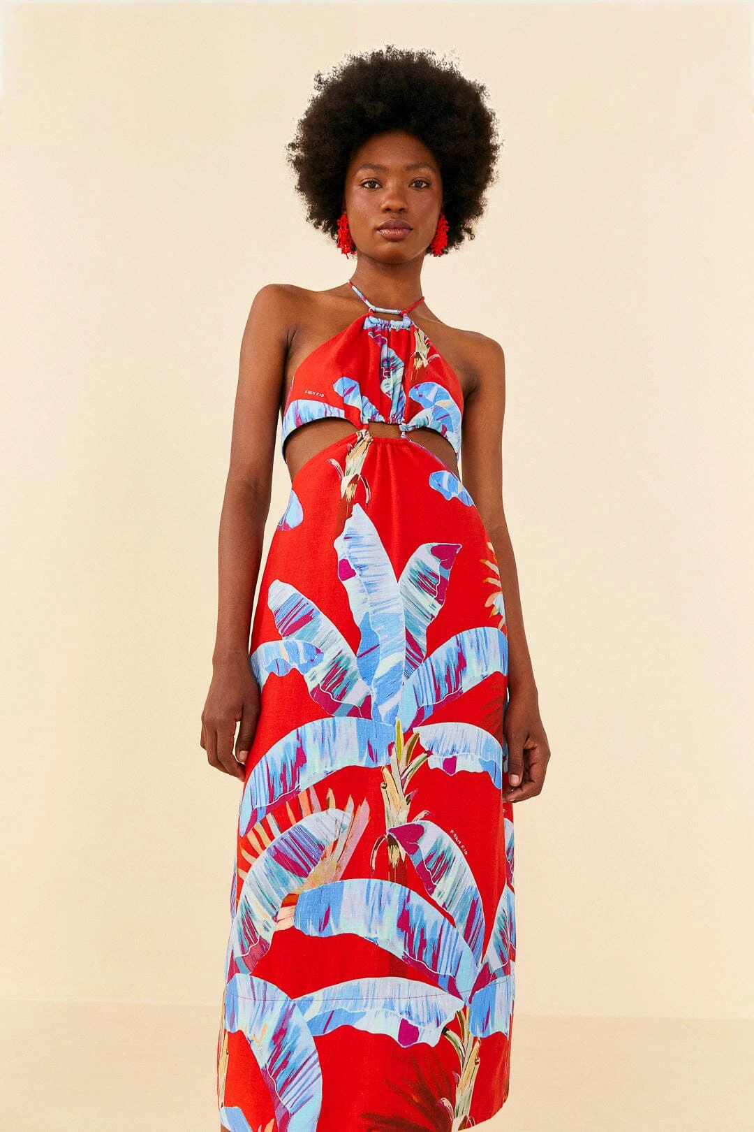 Farm Rio Red Sweet Jungle Cut Out Midi Dress 2 Farm Rio Red Sweet Jungle Cut Out Midi Dress - Image 2
